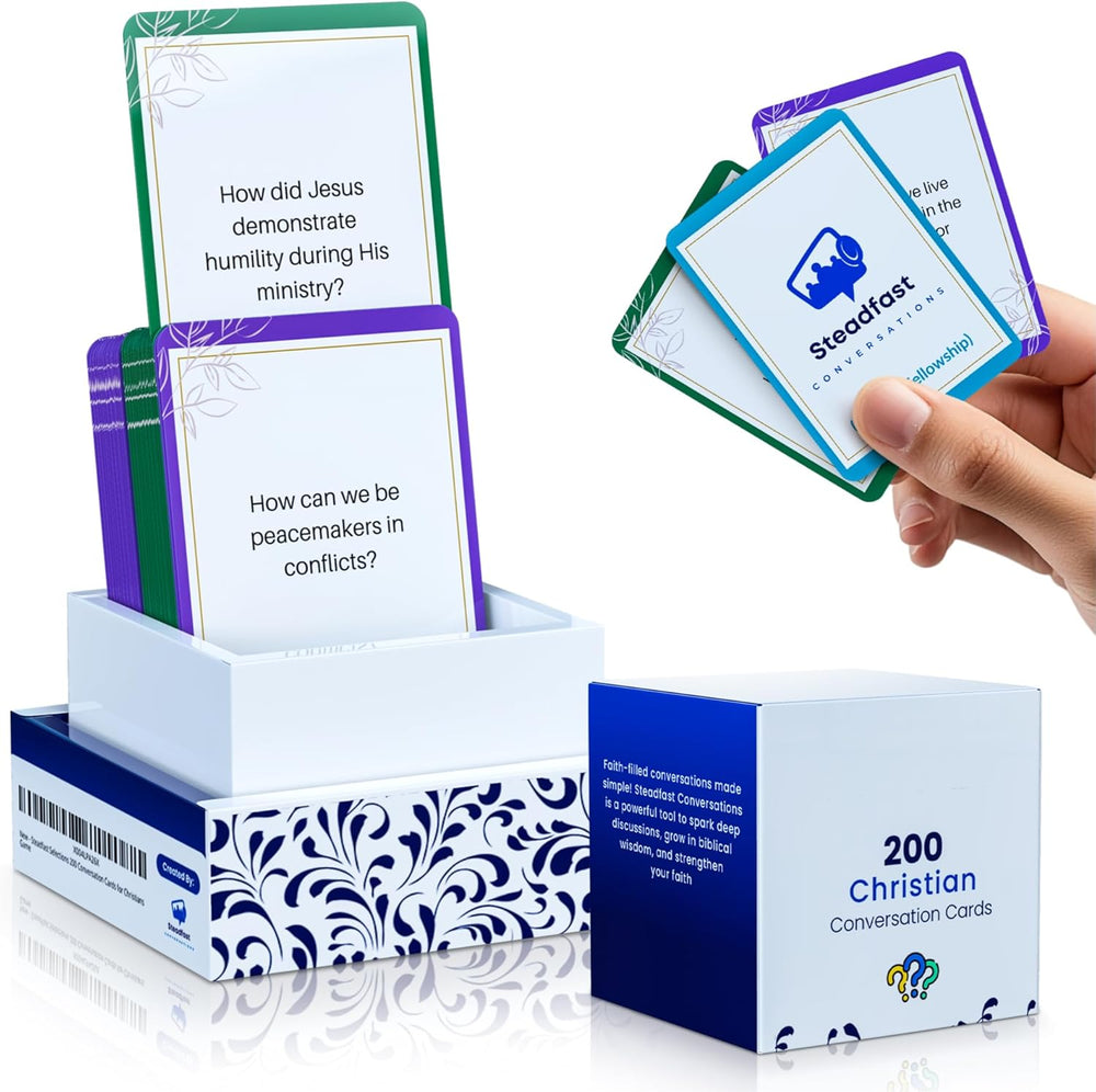 Steadfast Selections Christian Conversation Cards Game - 200 Faith-Based Conversation Starters for Bible Games Study, Youth Groups & Family - Christian Card Games for Meaningful Discussions About God