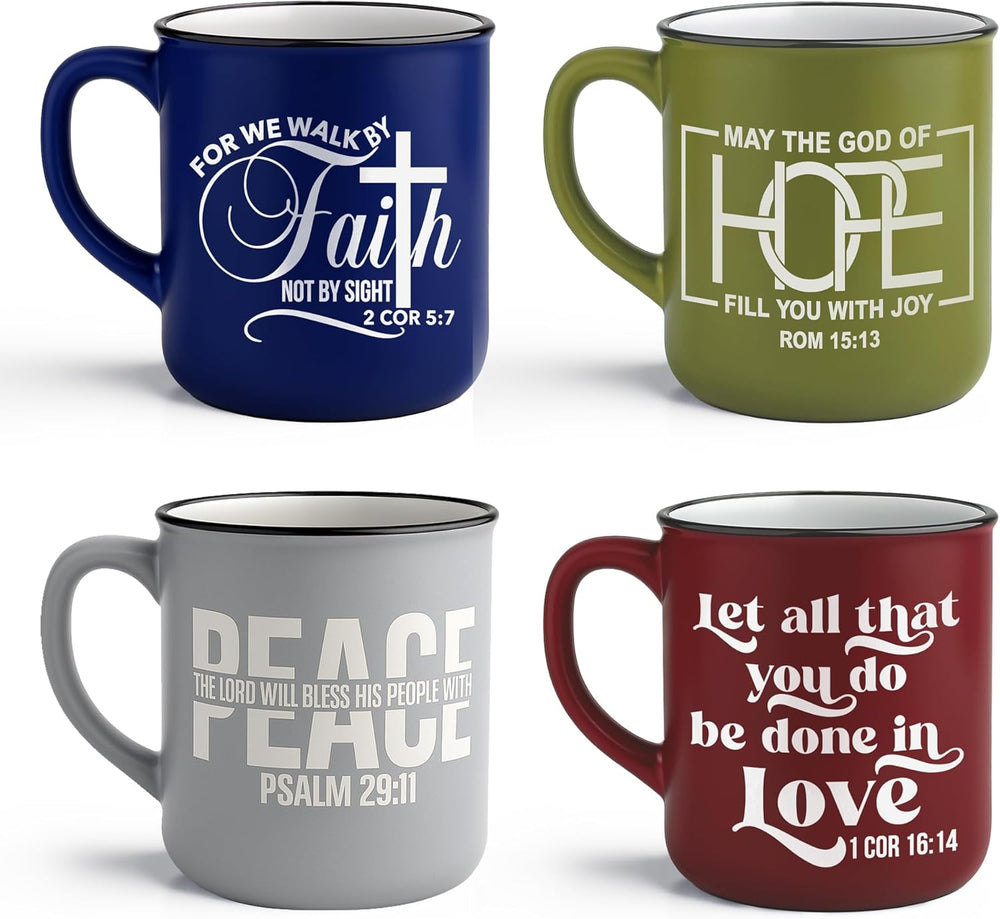 Steadfast Selections 4 - Pack Inspirational Christian Coffee Mug for Women & Men - Scripture Coffee Cups with Bible Verses - Religious Coffee Mugs - Faith Based Gift Set - Ceramic Christian Mug