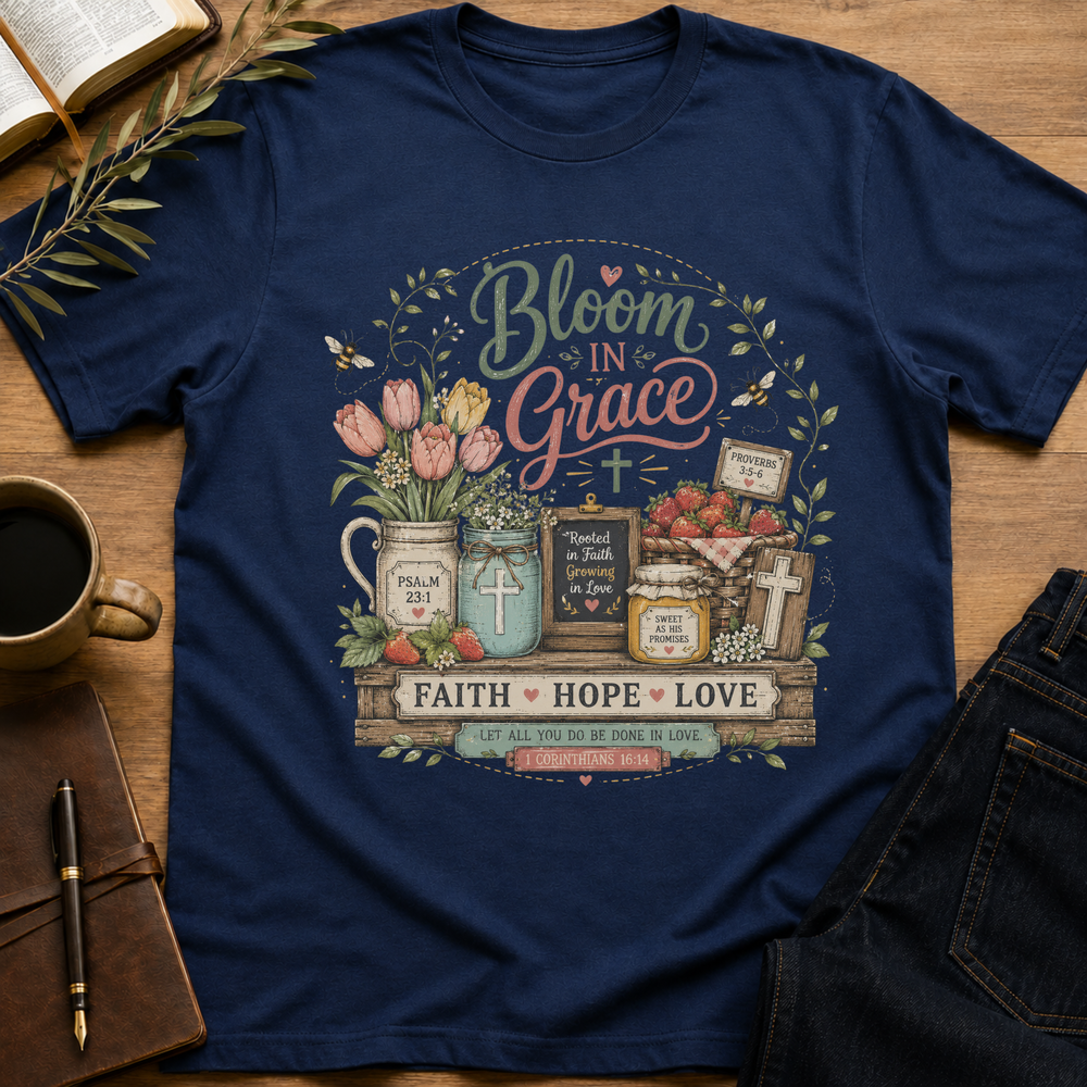 Bloom In Grace - Faith - Hope - Love - Floral T-Shirt