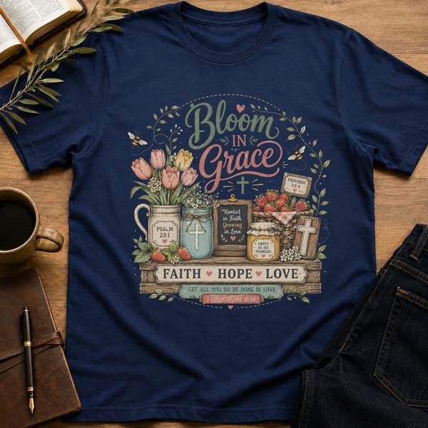 Bloom In Grace - Faith - Hope - Love - Floral T-Shirt
