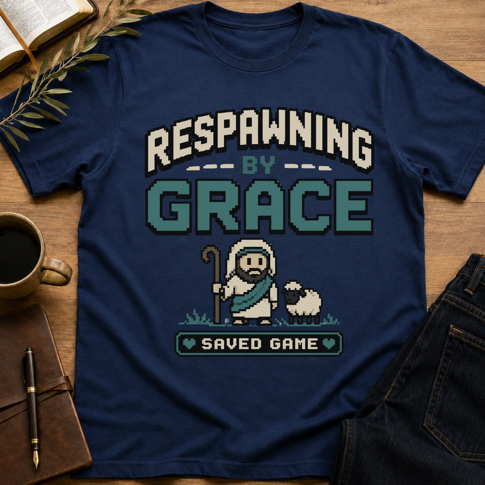 Respawning by Grace - Funny Christian Gamer T-Shirt