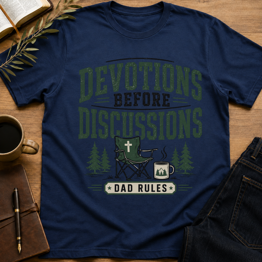 Devotions & Discussions, Dad Rules - Funny Christian Dad T-Shirt