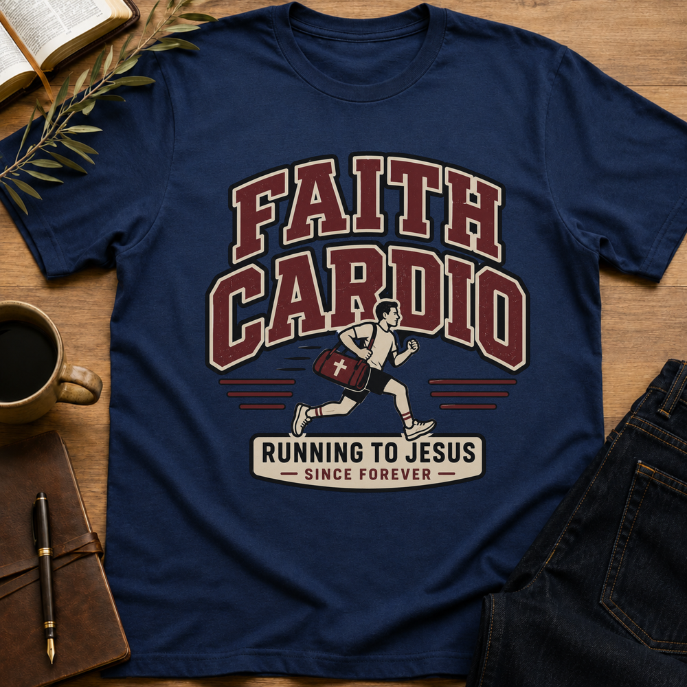 Faith Cardio, Running to Jesus - Funny Christian Running T-Shirt