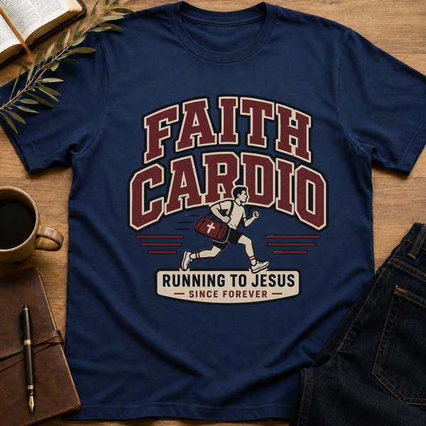Faith Cardio, Running to Jesus - Funny Christian Running T-Shirt