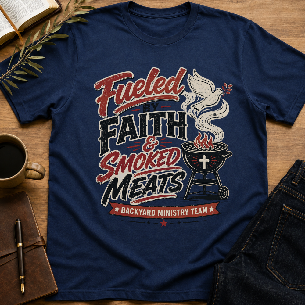 Fueled by Faith & Smoked Meats - Funny Christian BBQ Dad T-Shirt