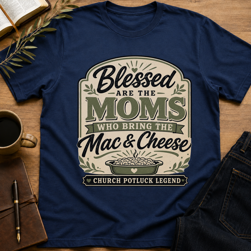 Blessed Are the Moms Who Bring the Mac and Cheese - Funny Church Potluck T-Shirt