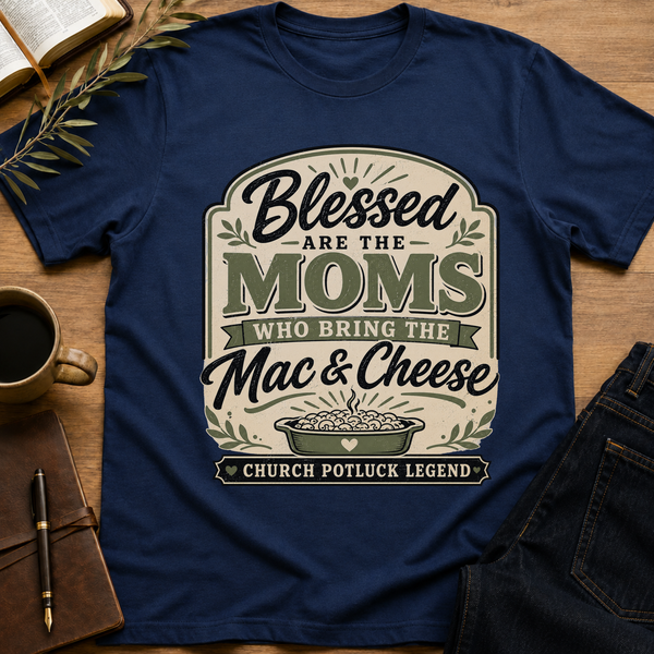 Blessed Are the Moms Who Bring the Mac and Cheese - Funny Church Potluck T-Shirt