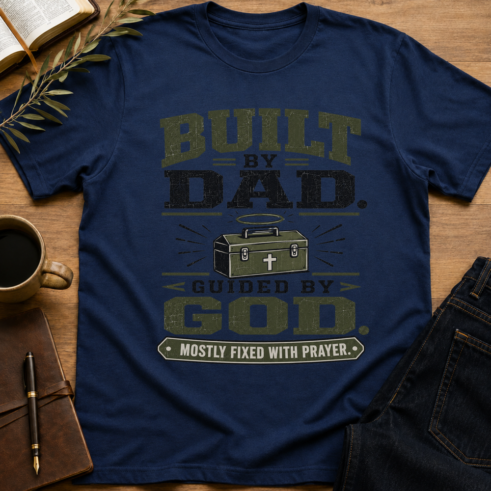 Built by Dad, Guided by God - Funny Christian Dad T-Shirt