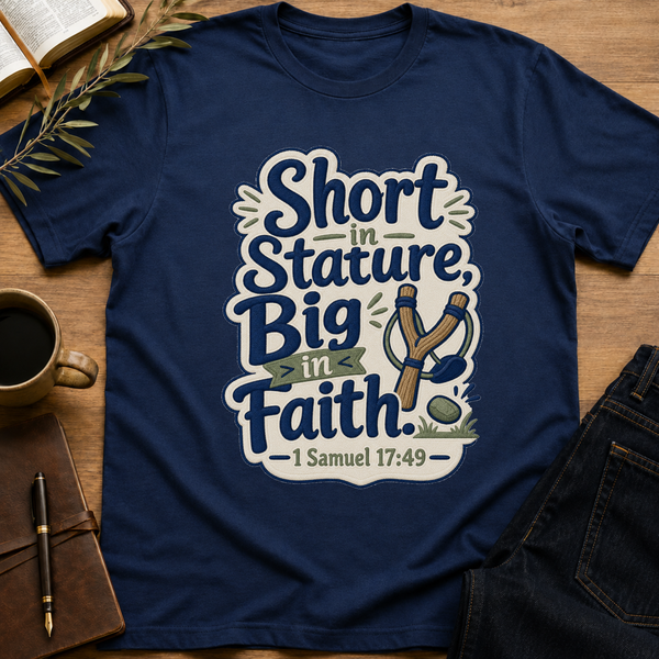 Short in Stature, Big in Faith - Humorous Christian T-Shirt