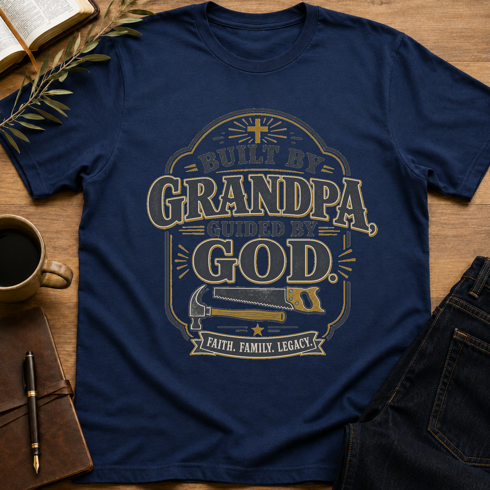 Built by Grandpa, Guided by God - Funny Christian Grandpa T-Shirt