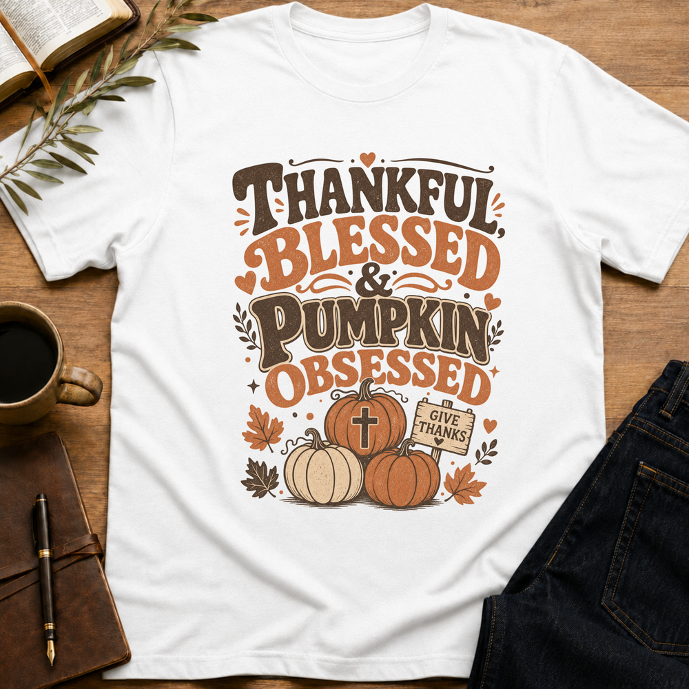 Thankful & Blessed - Funny Christian T-Shirt - White