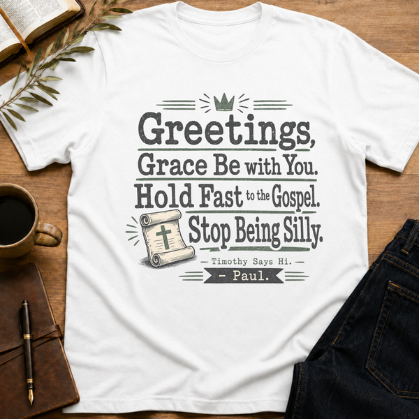 Greetings, Grace & Laughter - Humorous Christian T-Shirt