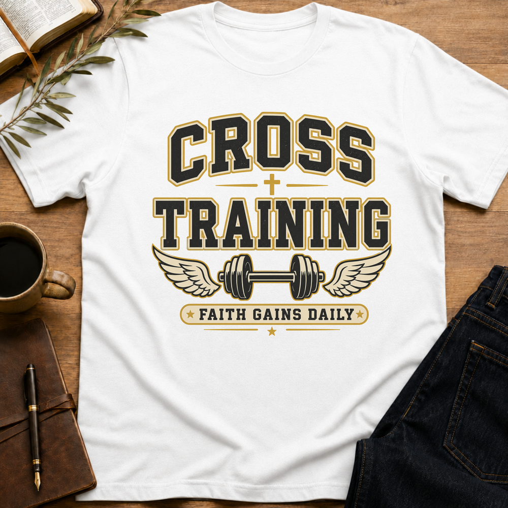 Cross Training, Faith Gains Daily - Funny Christian Gym T-Shirt