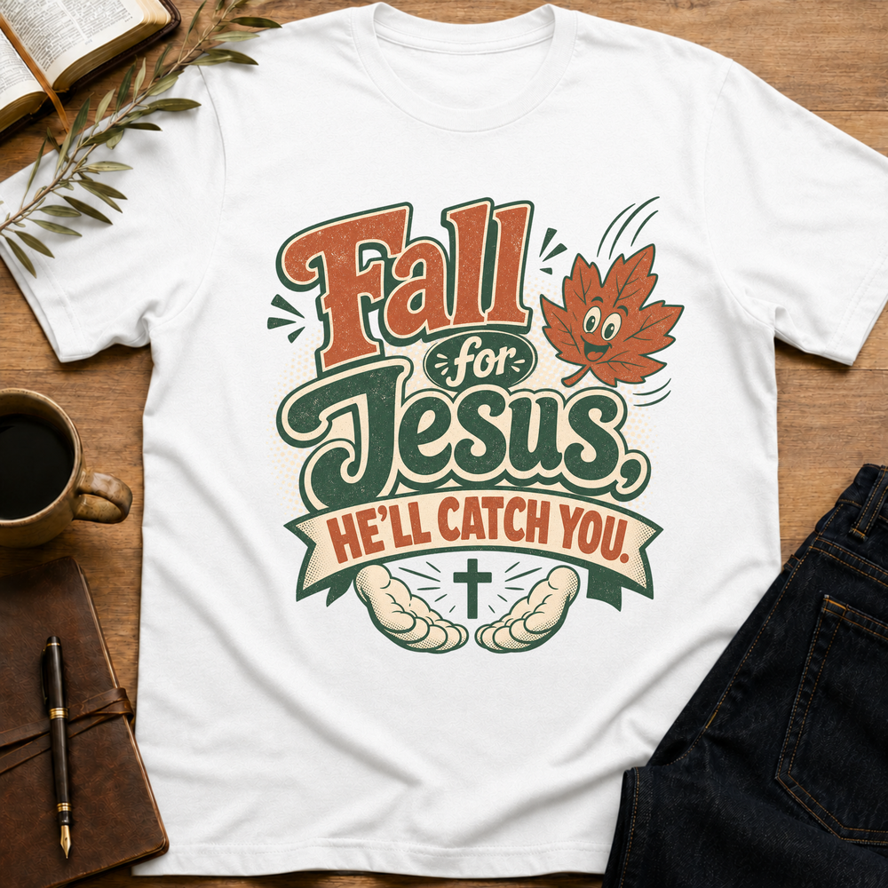 Fall for Jesus - Funny Christian T-Shirt - White