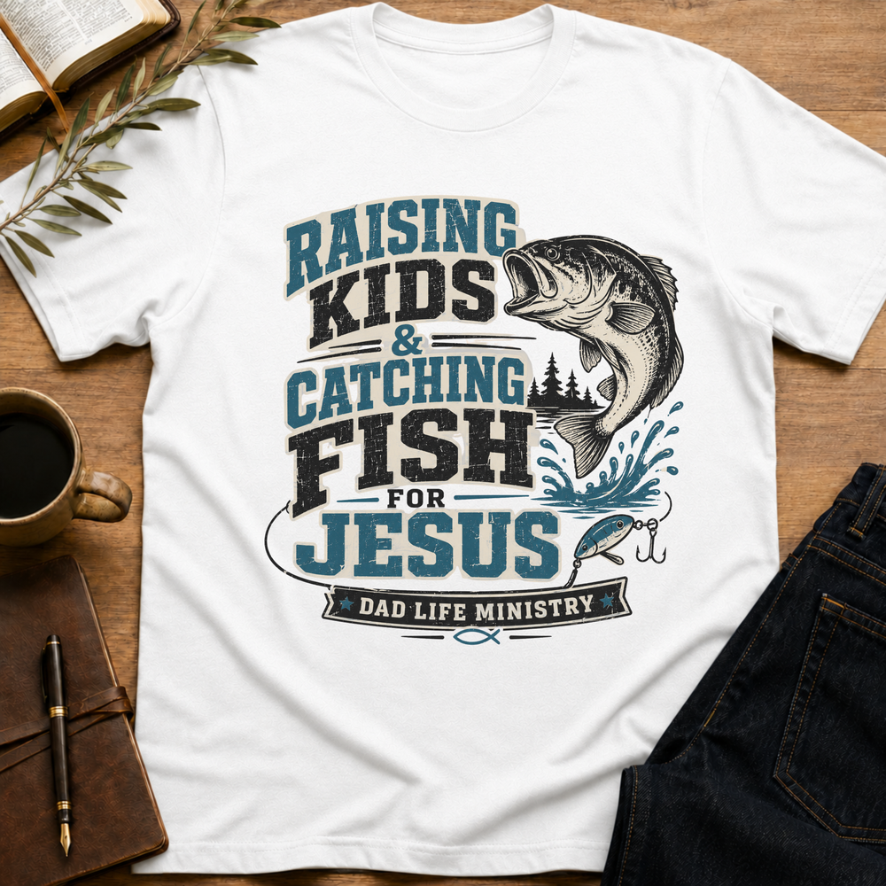Raising Kids & Catching Fish - Funny Christian Dad T-Shirt