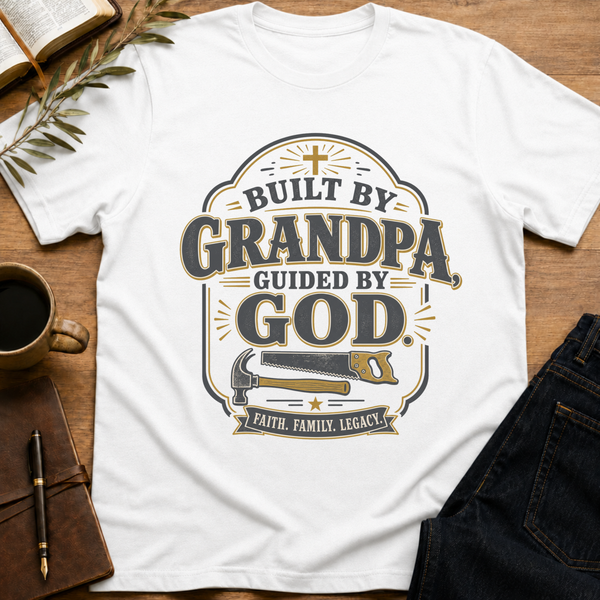 Built by Grandpa, Guided by God - Funny Christian Grandpa T-Shirt