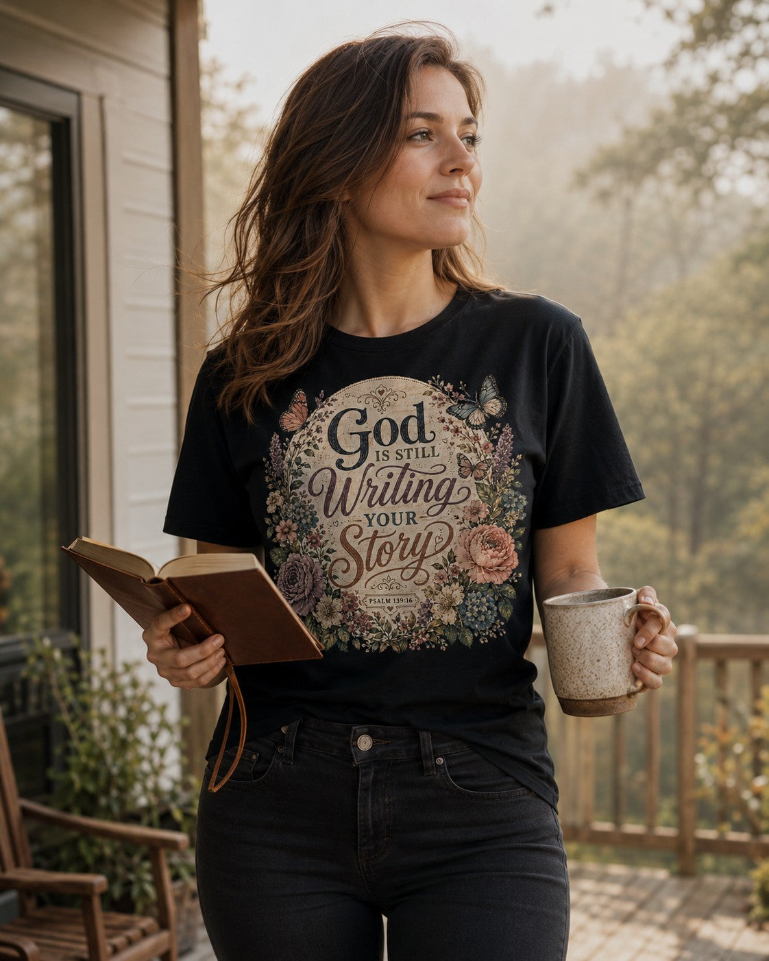 Steadfast t-shirt worn in everyday peaceful moment